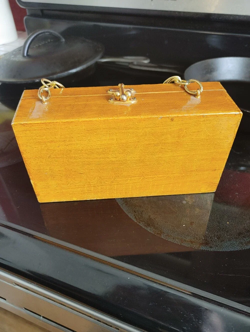 Vintage Mid Century 1960s Wooden Box Purse With Strawberries Painted On It